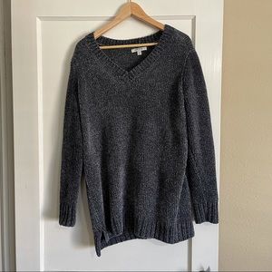 Orvis Sweater Chunky Knit Marled Navy Blue Grey Ultra Plush Chenille Pullover